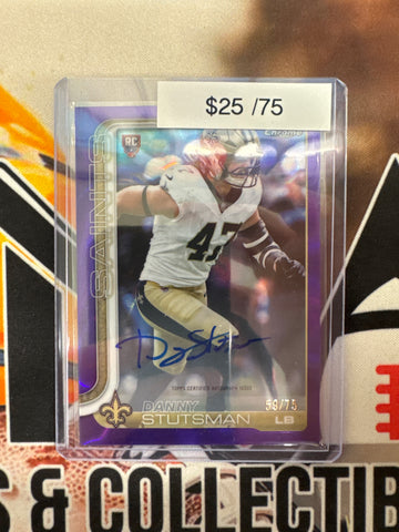 2025 Topps Chrome Football Danny Stutsman Purple Raywave Refractor Autograph Rookie /75