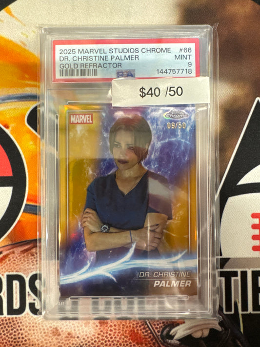2025 Topps Marvel Studios Chrome Dr. Christine Palmer Gold Refractor /50 PSA 9