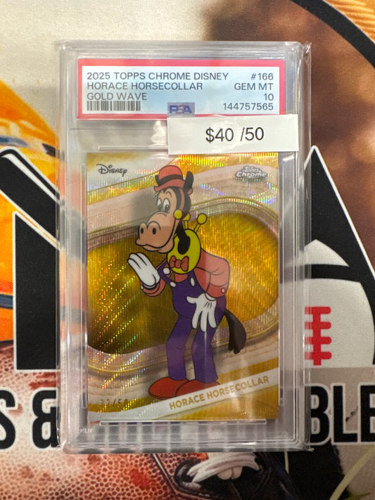 2025 Topps Chrome Disney Horace Horsecollar Gold Wave Refractor /50 PSA 10