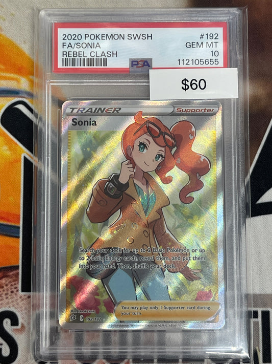 Pokémon Sonia Full Art Rebel Clash 192/192 PSA 10