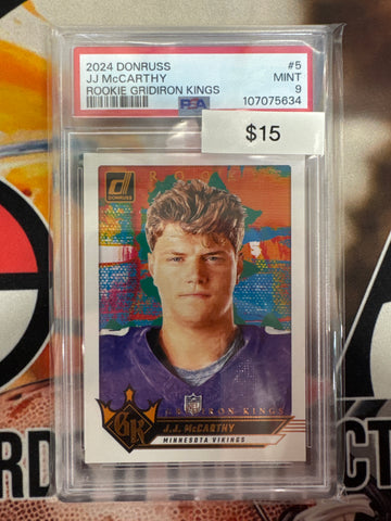 2024 Panini Donruss NFL J.J. McCarthy Rookie Gridiron Kings PSA 9