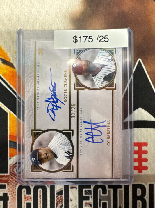 2025 Topps Definitive Collection MLB Roger Clemens & CC Sabathia Dual Autograph /25
