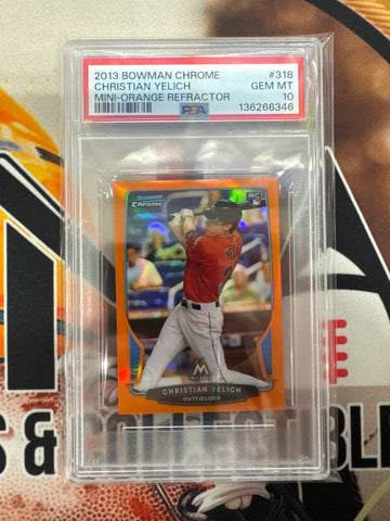 2013 Bowman Chrome Christian Yelich Rookie Mini Orange Refractor /15 PSA 10