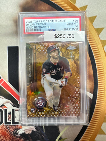 2025 Topps X Cactus Jack MLB Dylan Crews Rookie Gold Refractor /50 PSA 10