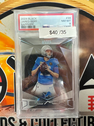 2024 Panini Black NFL Jared Goff Sapphire Prizm /35 PSA 8
