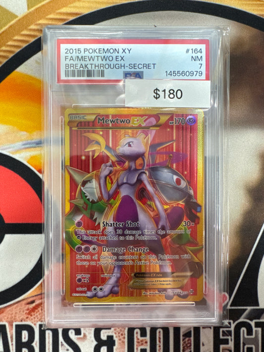 2015 Pokémon XY Full Art Mewtwo Ex 164/162 Breakthrough Secret PSA 7