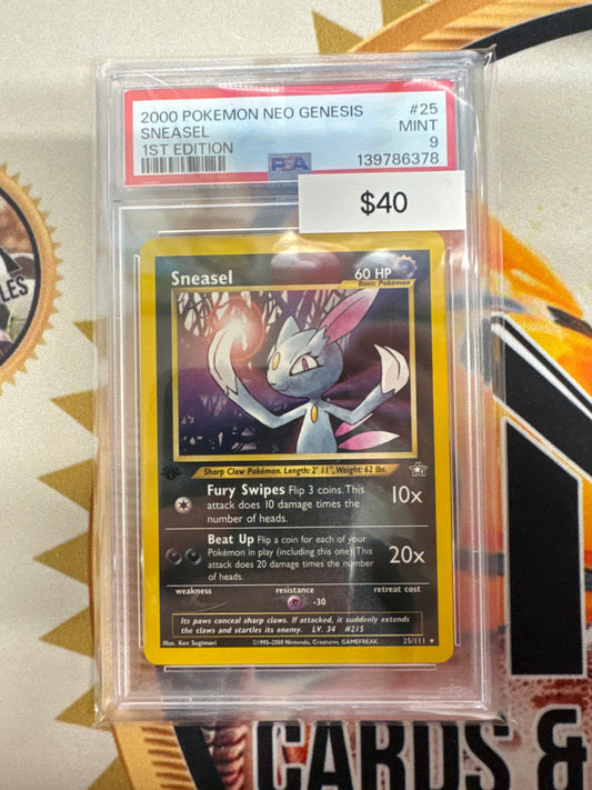 2000 Pokemon Neo Genesis Sneasel 25/111 Non-Holo 1sr Edition PSA 9