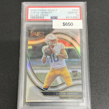 2020 NFL Justin Herbert Select Silver Rookie PSA 10