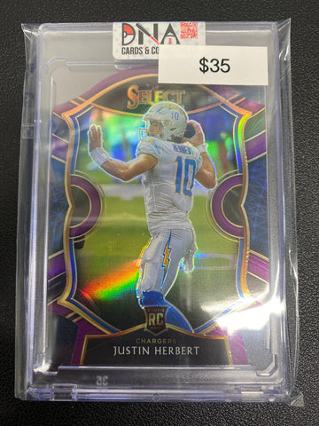 2020 Select Justin Herbert Rookie Concourse Purple Diecut 44