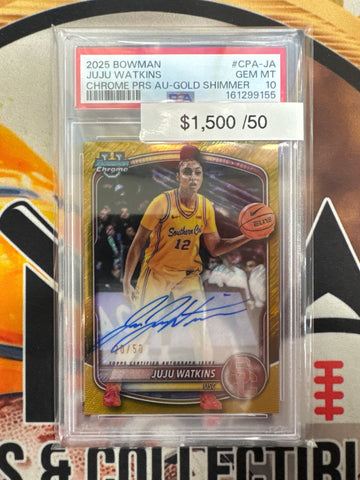 2025 Bowman Basketball JuJu Watkins Chrome Prospects Autograph Gold Shimmer Refractor /50 PSA 10