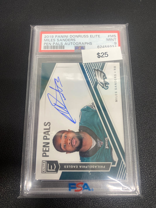 2019 Panini Donruss Elite Miles Sanders Pen Pals Autograph PSA 9