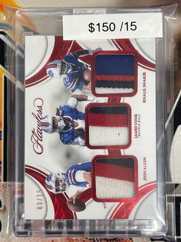 2025 Flawless Football Josh Allen, James Cook & Khalil Shakir Triple Patches /15