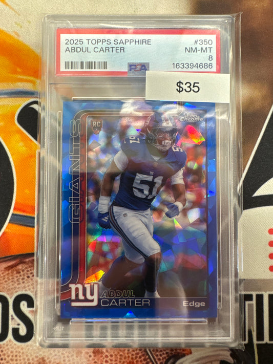 2025 Topps Chrome Sapphire NFL Abdul Carter Rookie PSA 8