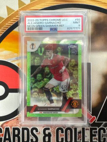 2022-23 Topps Chrome UCC Alejandro Garnacho Rookie Neon Green Shimmer /399 PSA 9