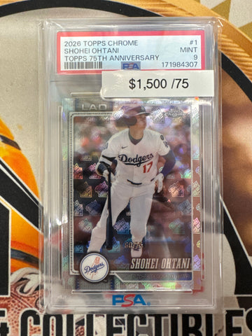 2026 Topps Chrome MLB Shohei Ohtani Topps 75th Anniversary Refractor /75 PSA 9