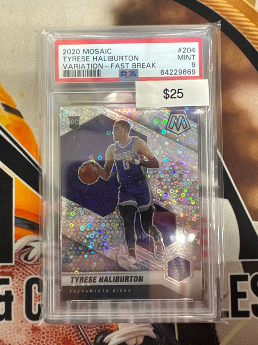 2020 Panini Mosaic NBA Tyrese Haliburton Rookie Variation Fast Break Mosaic PSA 9