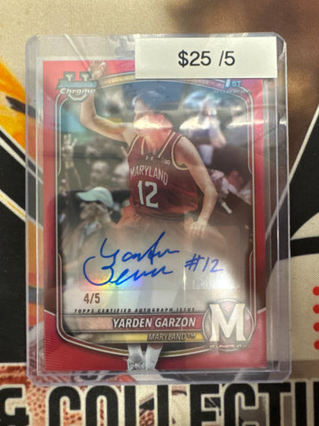2025-26 Topps Bowman Chrome Basketball Yarden Garzon 1st Bowman Autograph Red Refractor /5