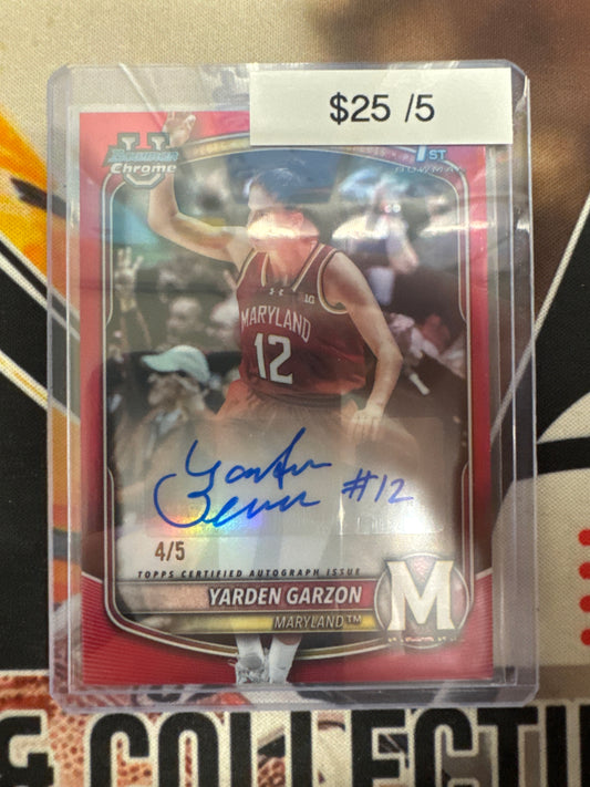 2025-26 Topps Bowman Chrome Basketball Yarden Garzon 1st Bowman Autograph Red Refractor /5