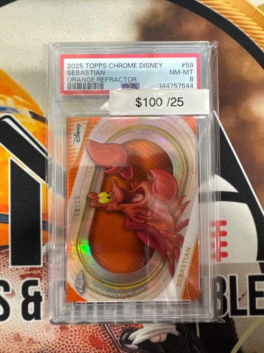 2025 Topps Chrome Disney Sebastian Orange Refractor /25 PSA 8