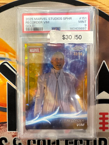 2025 Topps Chrome Marvel Studios Sapphire Recorder Vim Gold Refractor /50 PSA 9
