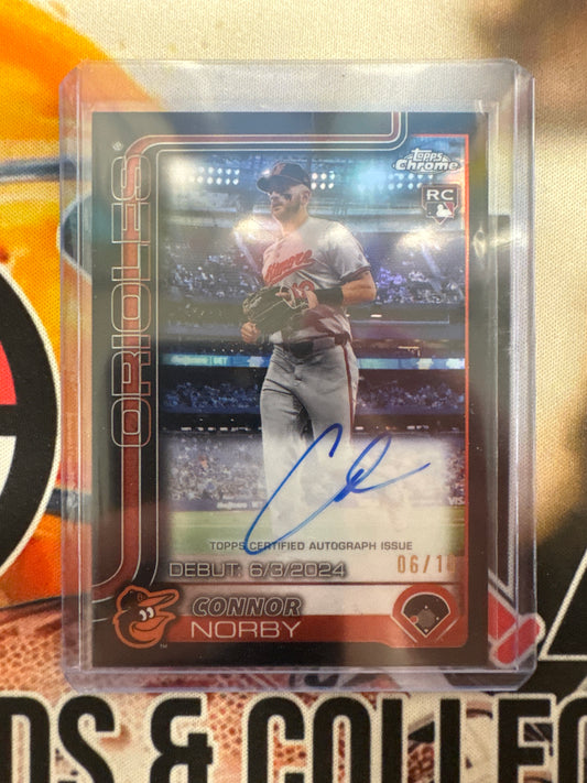 2025 Topps Chrome MLB Update Series Connor Norby Rookie Autograph Black Refractor /10