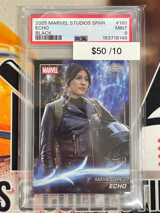 2025 Topps Chrome Sapphire Marvel Studios Echo Maya Lopez Black Cracked Ice /10 PSA 9