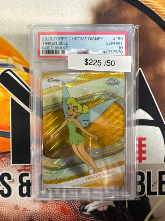 2025 Topps Chrome Disney Tinker Bell Gold Wave Refractor /50 PSA 10