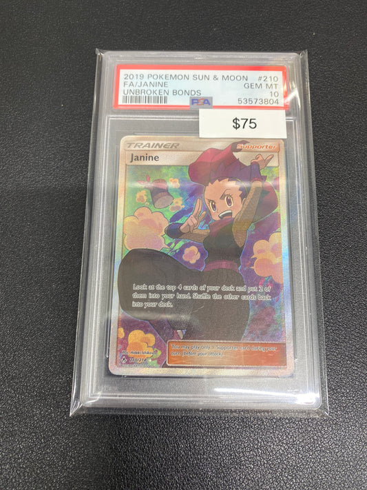 Pokémon Janine Unbroken Bonds Full Art 210/214 PSA 10