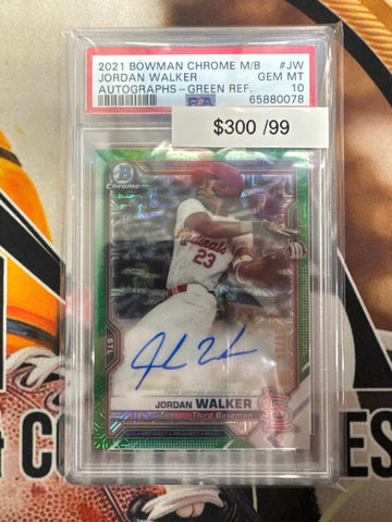 2021 Bowman Chrome Mega Box Jordan Walker Autograph Green Refractor /99 PSA 10