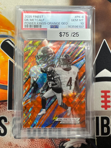 2025 Topps Finest NFL DK Metcalf Power Kings Orange Geometric Refractor /25 PSA 10