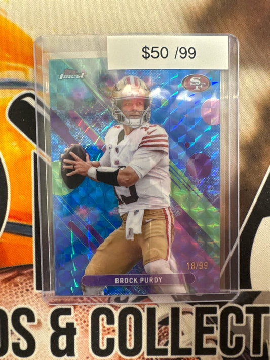 2025 Topps Finest NFL Brock Purdy Common Blue Geometric Refractor /99