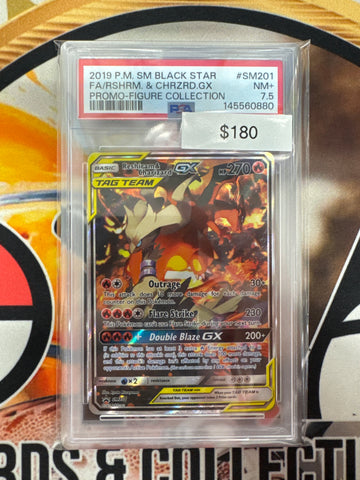 2019 Pokemon Sun & Moon Black Star Full Art Reshiram & Charizard GX SM201 Promo Figure Collection PSA 7.5