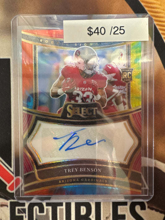 2024 Panini Select NFL Trey Benson Rookie Autograph Tie-Dye Prizm /25