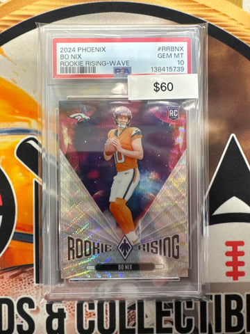 2024 Panini Phoenix NFL Bo Nix Rookie Rising Wave Prizm PSA 10