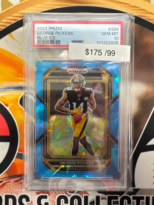 2022 Panini Prizm NFL George Pickens Rookie Blue Ice /99 PSA 10