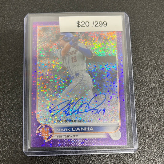 2022 MLB Topps Mark Canha Purple Mini Speckle Chrome Auto /299