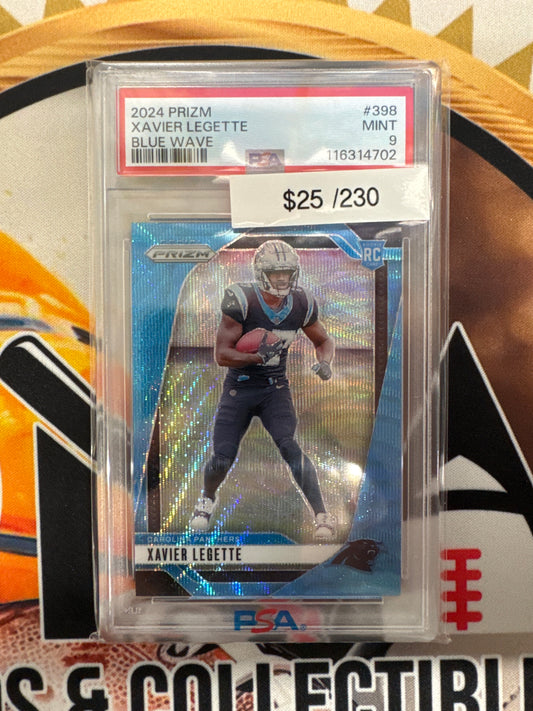 2024 Panini Prizm NFL Xavier Legette Rookie Blue Wave /230 PSA 9