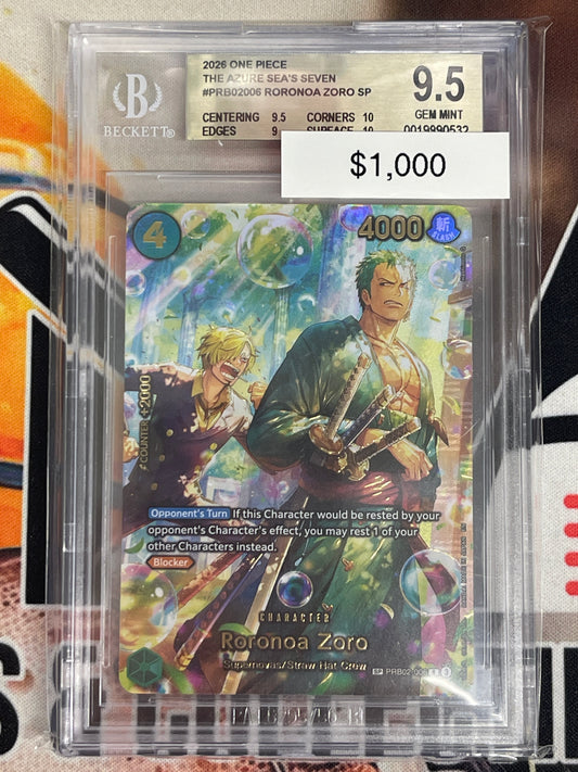 2026 One Piece Roronoa Zoro SP The Azure Sea’s Seven PRB02-006 BGS 9.5