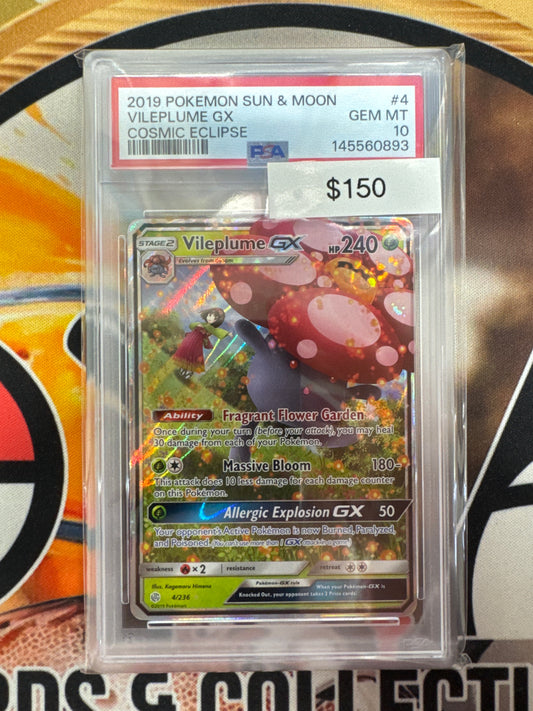 2019 Pokemon Sun & Moon Vileplume Gx 4/236 Cosmic Eclipse PSA 10