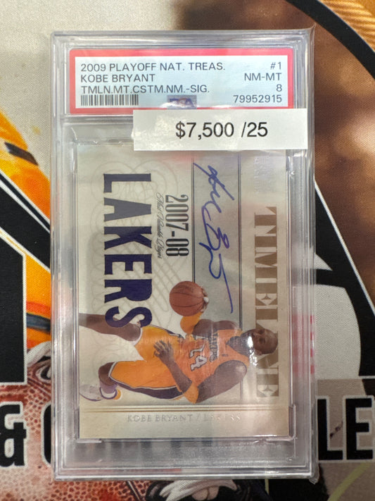 2009 Playoff National Treasures Kobe Bryant Timeline Moments Lakers Patch Autograph /25 PSA 8