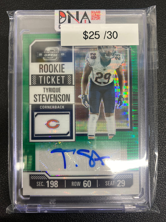 2023 Optic Tyrique Stevenson Green Pulsar Rookie Ticket Auto /30