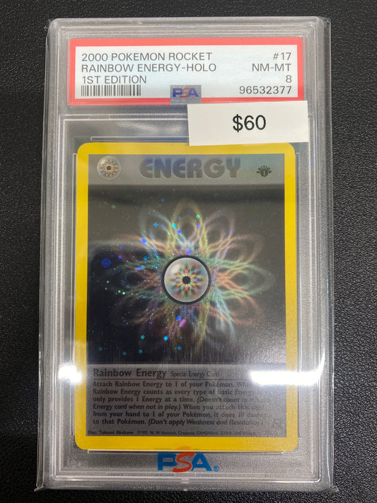 Pokémon 1st Edition Team Rocket Rainbow Energy Holo PSA 8