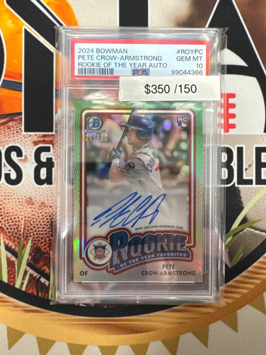 2024 Bowman MLB Pete Crow-Armstrong Rookie Of The Year Auto /150 PSA 10