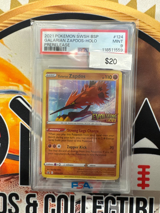 2021 Pokemom SWSH BSP Galarian Zapdos Holo Prerelease Stamp SWSH124 PSA 9