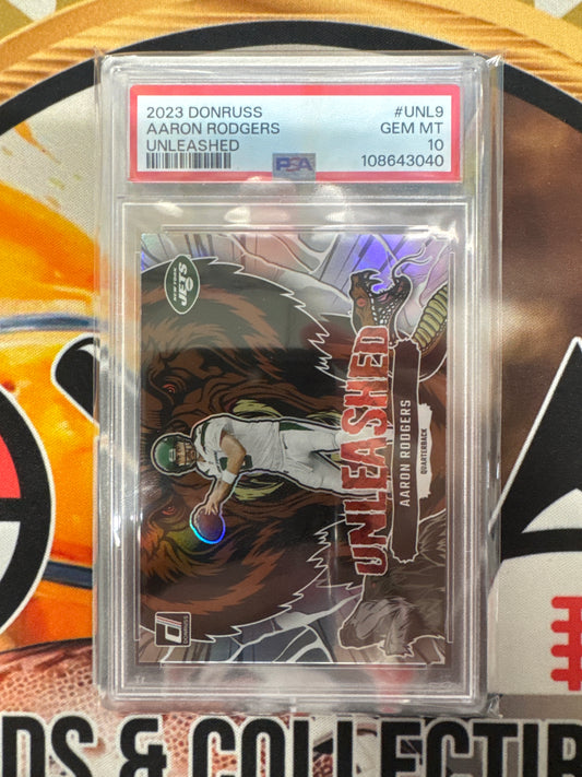 2023 Panini Donruss NFL Aaron Rodgers Unleashed PSA 10