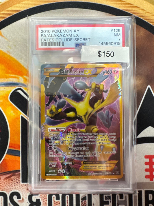 2016 Pokemon XY Full Art Alakazam EX 125/124 Fates Collide Secret PSA 7