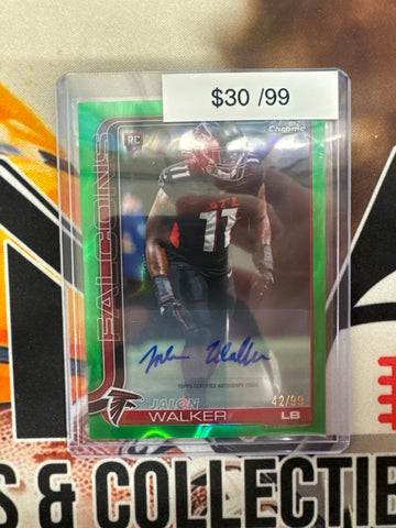 2025 Topps Chrome Football Jalon Walker Rookie Green Raywave Refractor Autograph /99