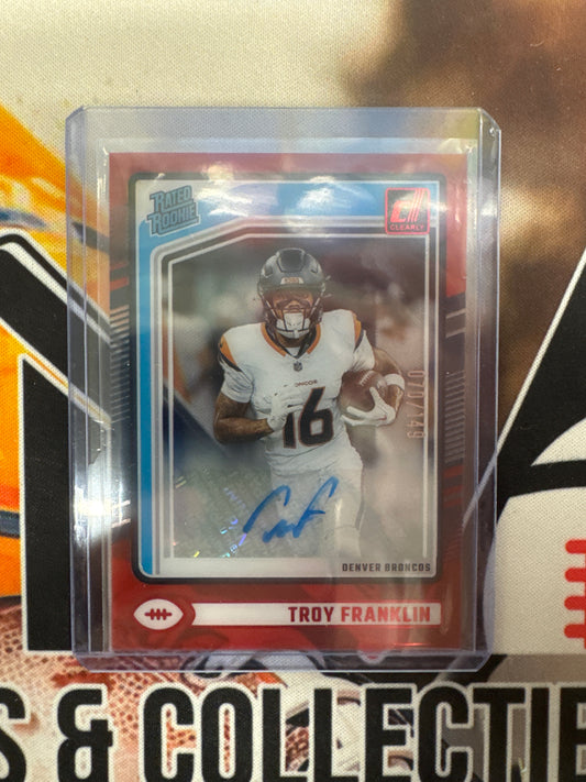 2024 Panini Donruss Clearly Troy Franklin Rated Rookie Red Autograph/149