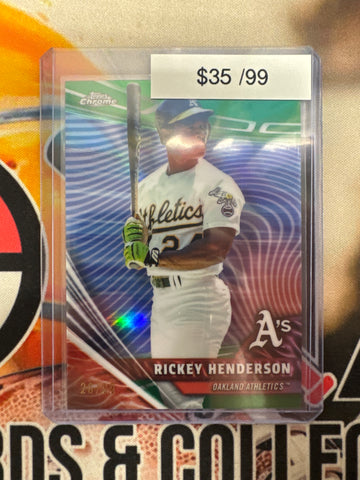2026 Topps Finest MLB Ricky Henderson Chrome Rivals Green Refractor /99