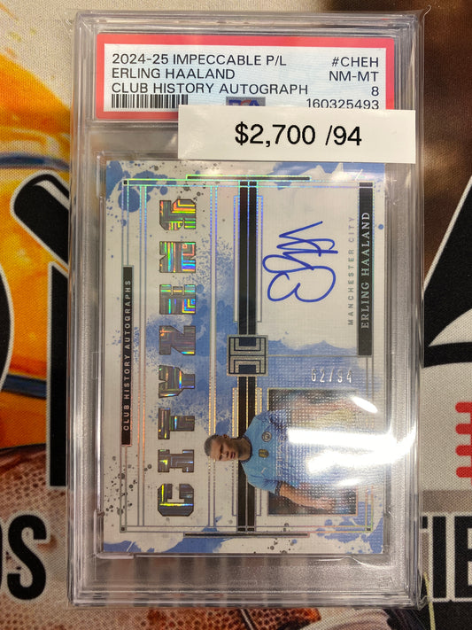 2024-25 Impeccable Premier League EPL Erling Haaland Club History Cityzens Auto /94 PSA 8